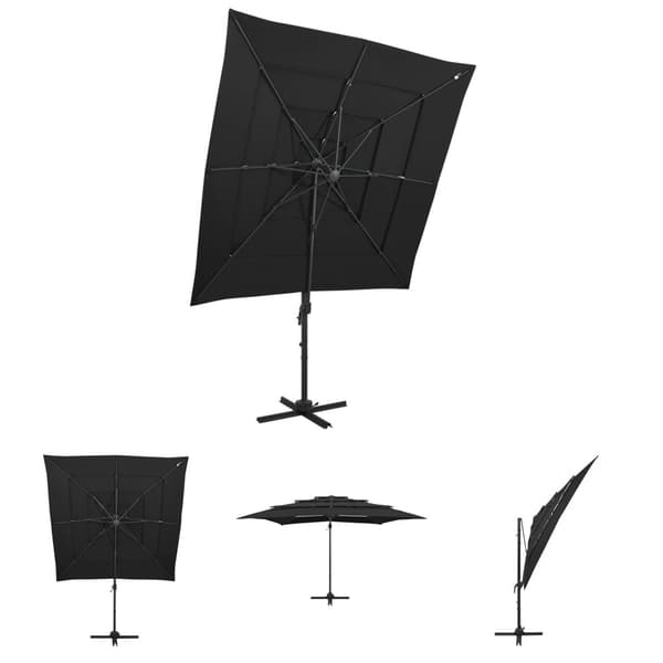 The Living Store parasol med aluminiumsstang i 4 niveauer 250x250 cm sort - Parasoller og solskærme