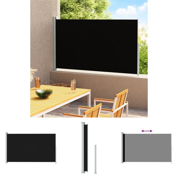 The Living Store Sisäänvedettävä terassin sivumarkiisi 180x300 cm musta -  Päivän- & aurinkovarjot