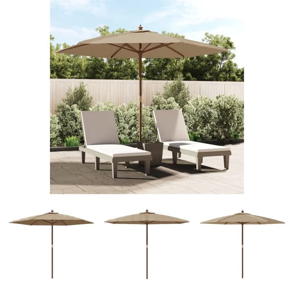The Living Store haveparasol med træstang 299x240 cm gråbrun -  Parasoller og solskærme
