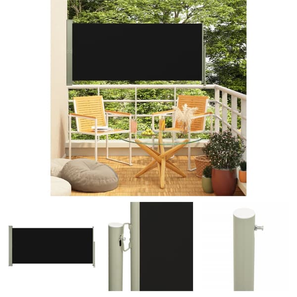 The Living Store Infällbar sidomarkis 140x300 cm svart -  Parasoll & solskydd