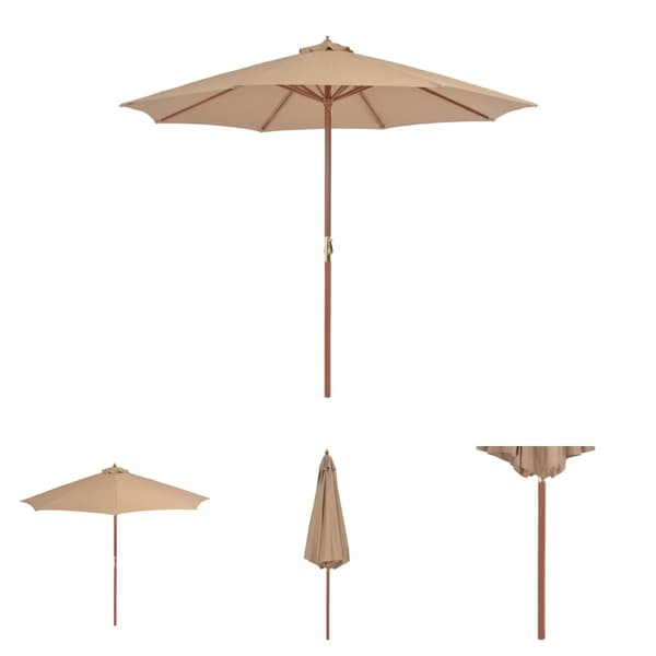 The Living Store Trädgårdsparasoll med trästång 300 cm taupe - Parasoll & solskydd