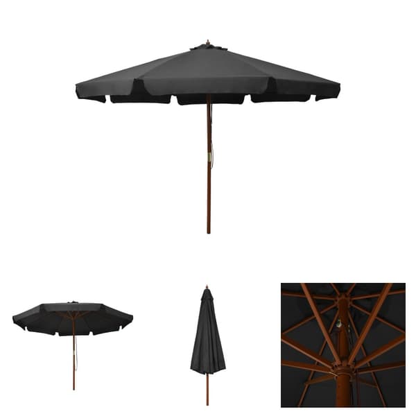 The Living Store Trädgårdsparasoll med trästång 330 cm antracit -  Parasoll & solskydd