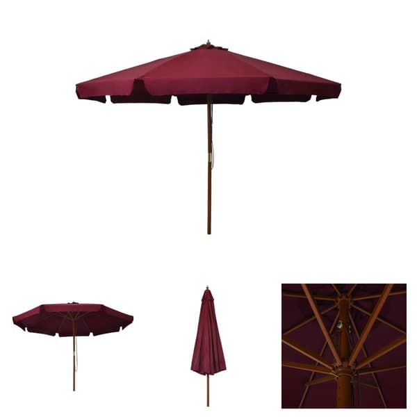 The Living Store Trädgårdsparasoll med trästång 330 cm vinröd -  Parasoll & solskydd