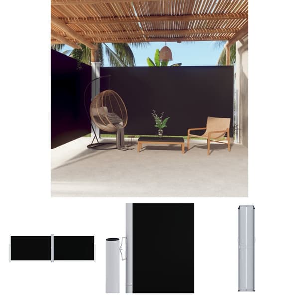The Living Store Sisäänvedettävä sivumarkiisi musta 200x600 cm -  Päivän- & aurinkovarjot