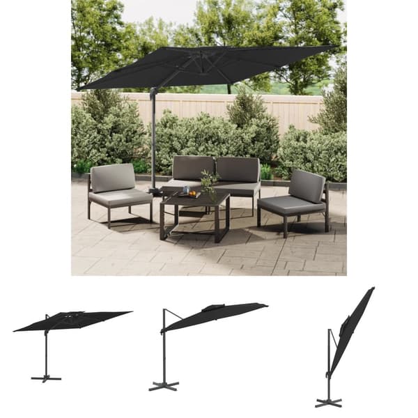 The Living Store Frihängande parasoll med ventilation svart 300x300 cm -  Parasoll & solskydd