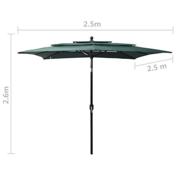 The Living Store parasol med aluminiumsstang i 3 niveauer 2,5x2,5 m grøn - Parasoller og solskærme