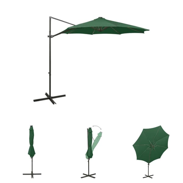 The Living Store Riippuva aurinkovarjo tangolla ja LED-valoilla vihreä 300 cm -  Päivän- & aurinkovarjot