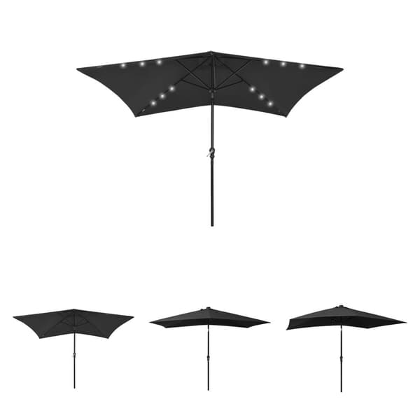 The Living Store parasol med stålstang og LED-lys 2x3 m sort - Parasoller og solskærme
