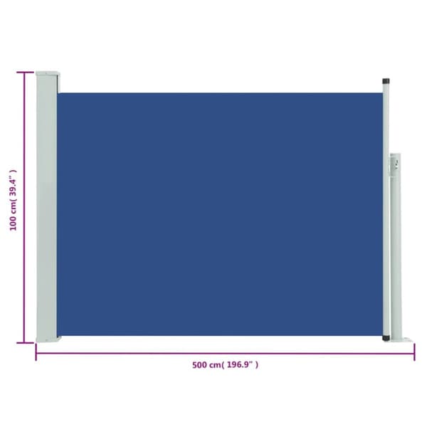 The Living Store Sisäänvedettävä terassin sivumarkiisi 100x500 cm sininen -  Päivän- & aurinkovarjot