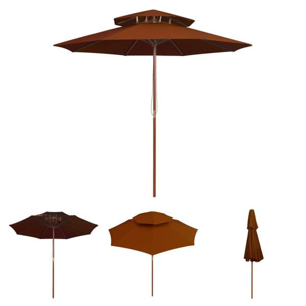 The Living Store Kaksikerroksinen aurinkovarjo puutolppa terrakotta 270 cm -  Päivän- & aurinkovarjot