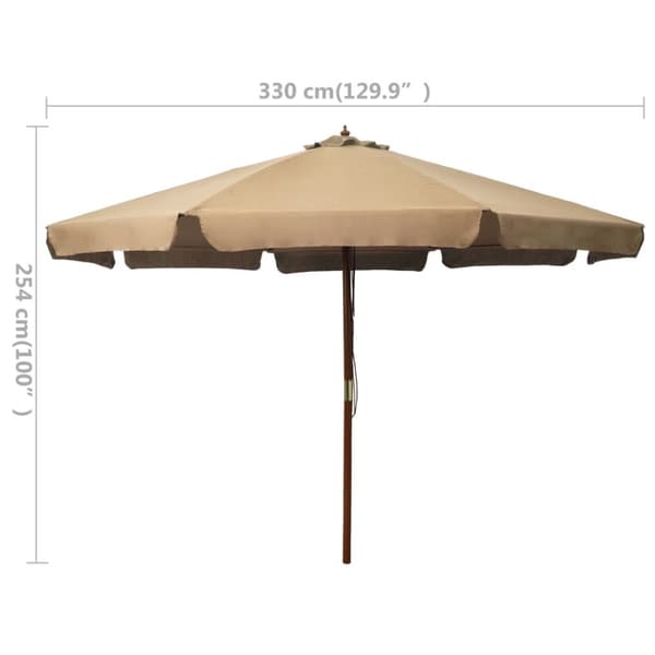 The Living Store udendørs parasol med træstang 330 cm gråbrun - Parasoller og solskærme