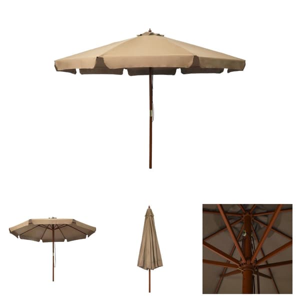 The Living Store udendørs parasol med træstang 330 cm gråbrun -  Parasoller og solskærme