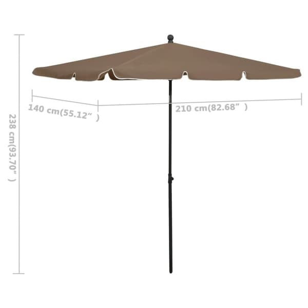 The Living Store parasol med stang 210x140 cm gråbrun - Parasoller og solskærme