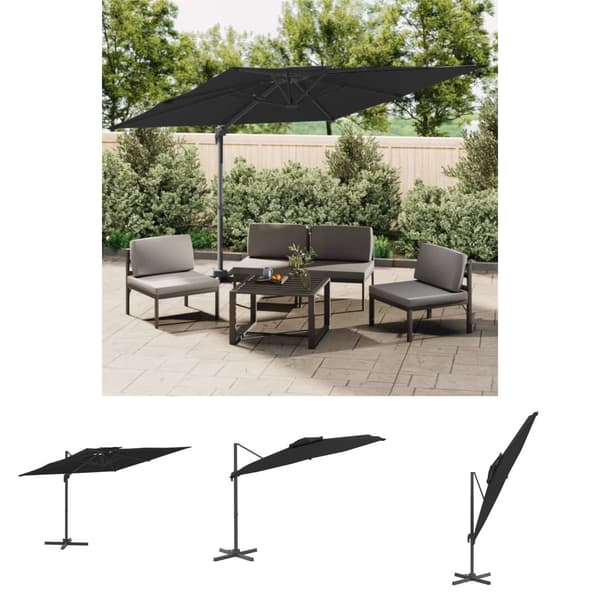 The Living Store hængeparasol med dobbelt top 400x300 cm sort - Parasoller og solskærme