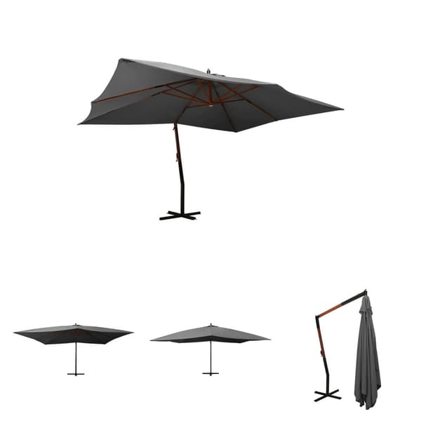 The Living Store hængeparasol med træstang 400x300 cm antracitgrå -  Parasoller og solskærme