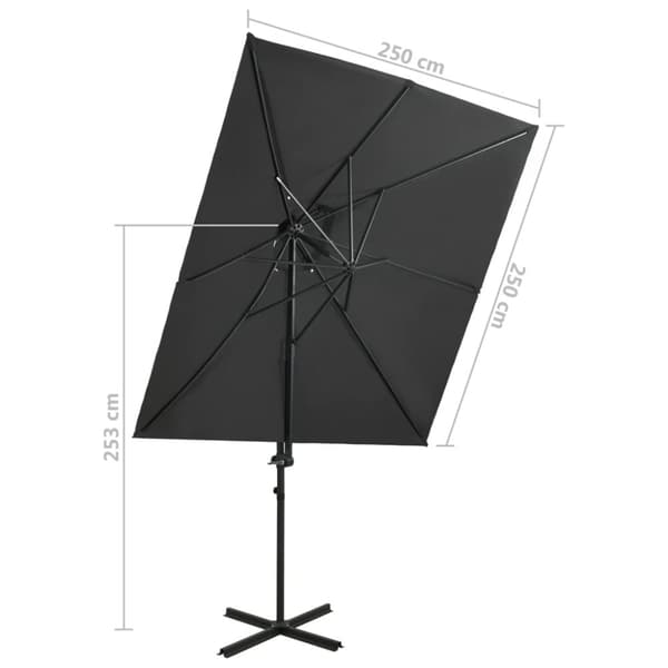 The Living Store Frihängande parasoll med ventilation antracit 250x250 cm -  Parasoll & solskydd