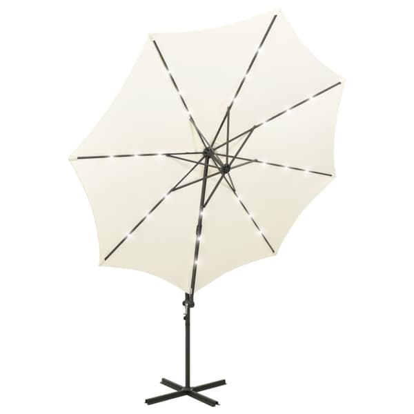 The Living Store Riippuva aurinkovarjo tangolla ja LED-valoilla hiekka 300 cm - Päivän- & aurinkovarjot