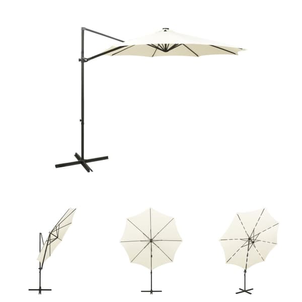 The Living Store Riippuva aurinkovarjo tangolla ja LED-valoilla hiekka 300 cm -  Päivän- & aurinkovarjot