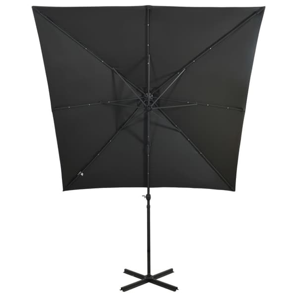 The Living Store hængeparasol med stang + LED-lys 250 cm antracitgrå - Parasoller og solskærme