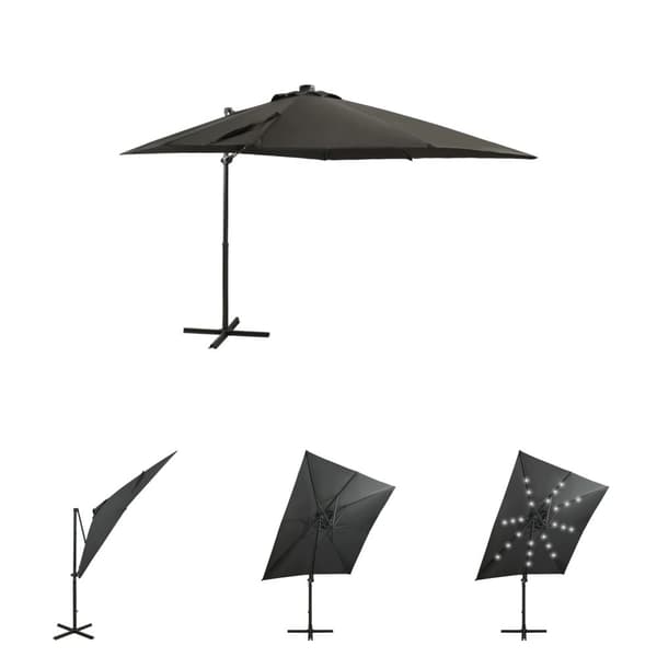The Living Store hængeparasol med stang + LED-lys 250 cm antracitgrå - Parasoller og solskærme