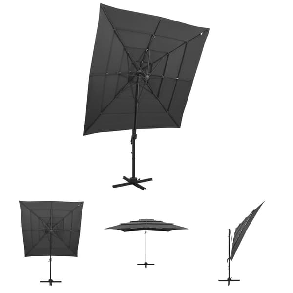 The Living Store Trädgårdsparasoll med ventilation och stång antracit 250x250 cm - Parasoll & solskydd