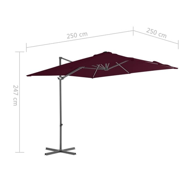 The Living Store Frihängande parasoll med stålstång vinröd 250x250 cm - Parasoll & solskydd