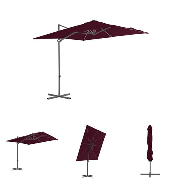 The Living Store Frihängande parasoll med stålstång vinröd 250x250 cm -  Parasoll & solskydd