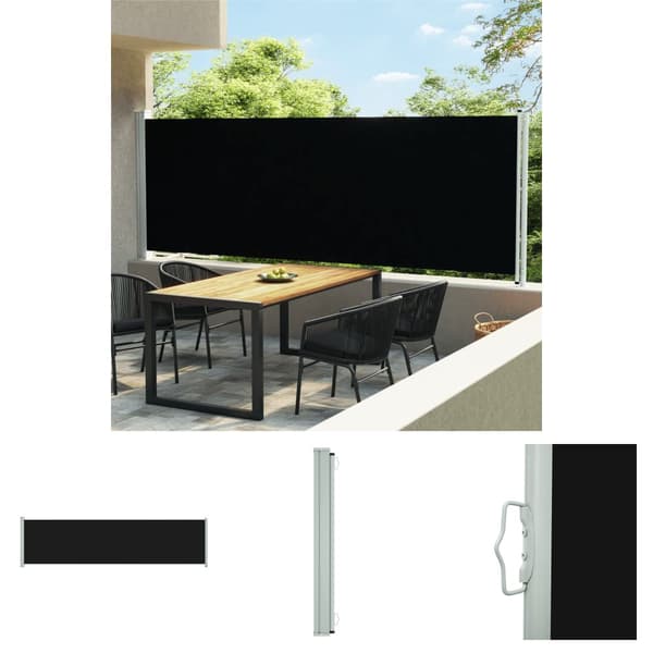 The Living Store Infällbar sidomarkis 600x160 cm svart - Parasoll & solskydd