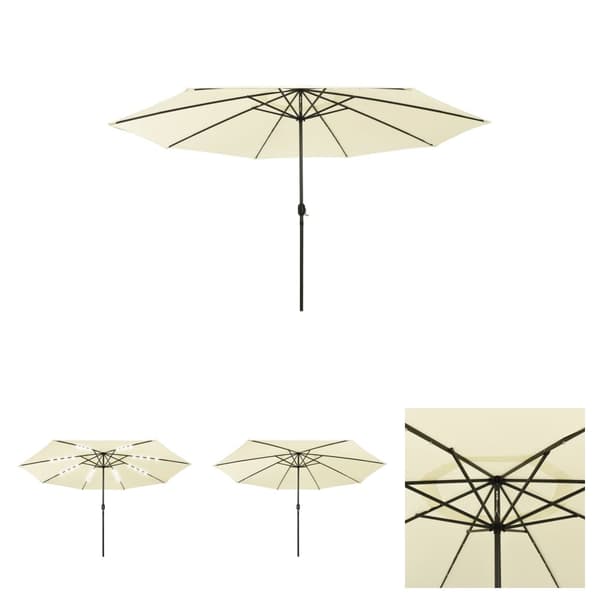 The Living Store Parasoll med LED-lampor och metallstång 400 cm sandfärgad - Parasoll & solskydd
