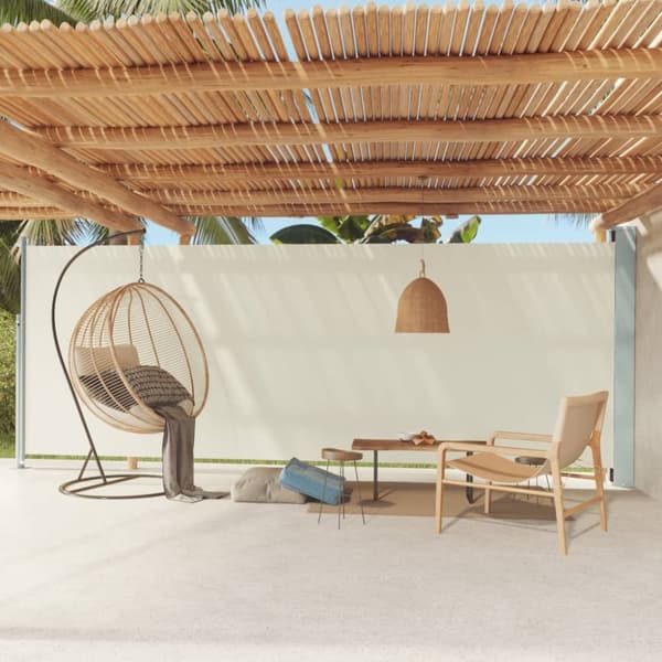 The Living Store Terassin sisäänvedettävä sivumarkiisi 200x600 cm kerma - Päivän- & aurinkovarjot