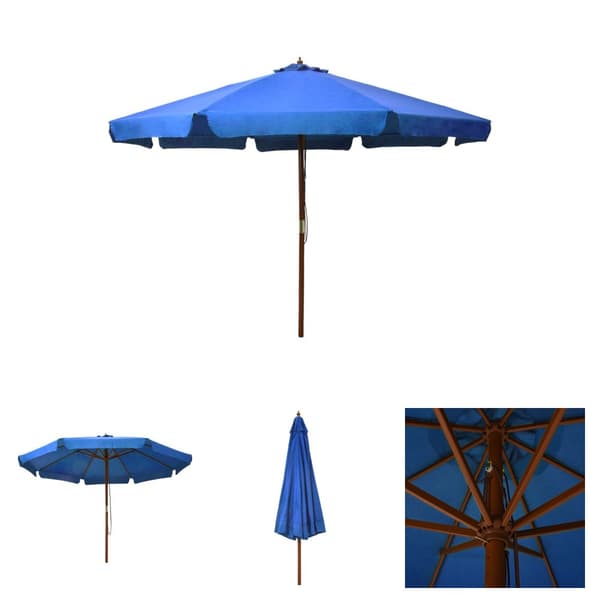 The Living Store udendørs parasol med træstang 330 cm azurblå -  Parasoller og solskærme