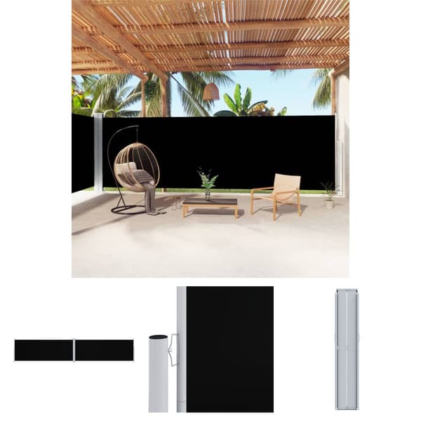 The Living Store Infällbar sidomarkis svart 200x1000 cm -  Parasoll & solskydd