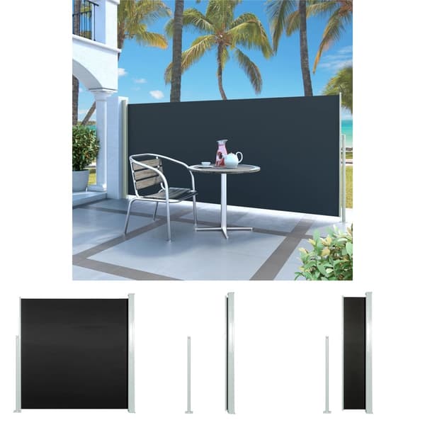 The Living Store Infällbar sidomarkis 140x300 cm svart - Parasoll & solskydd