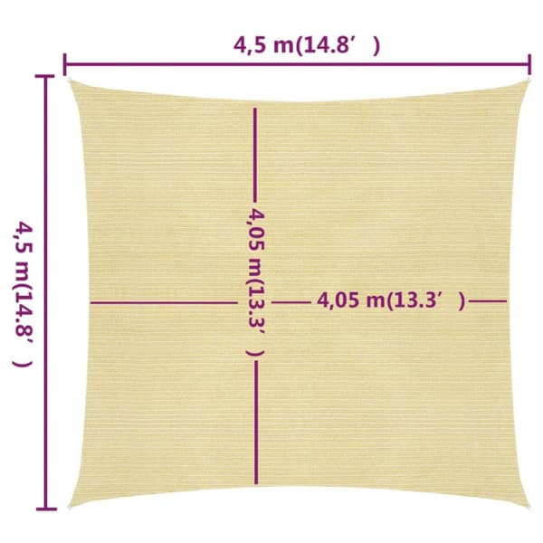 The Living Store Solsegel 160 g/m² beige 4,5x4,5 m HDPE -  Parasoll & solskydd