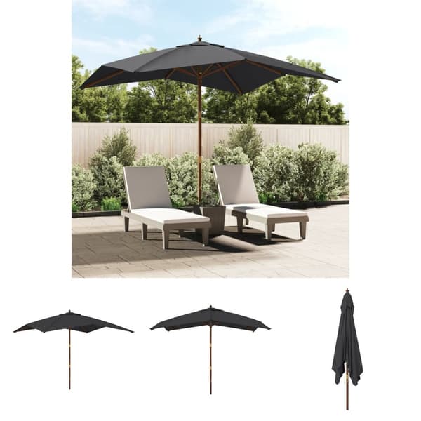 The Living Store haveparasol med træstang 300x300x273 cm sort -  Parasoller og solskærme