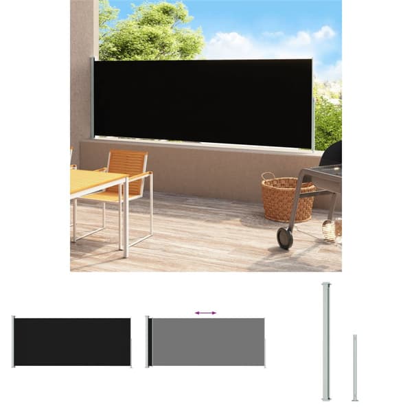 The Living Store sammenrullelig sidemarkise til terrassen 180x500 cm sort -  Parasoller og solskærme