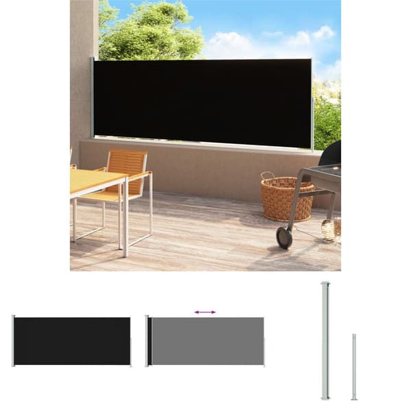 The Living Store Sisäänvedettävä terassin sivumarkiisi 220x500 cm musta -  Päivän- & aurinkovarjot