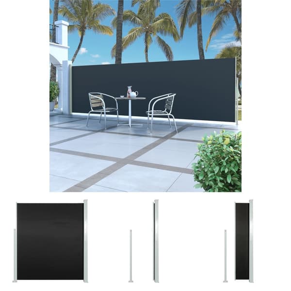 The Living Store Infällbar sidomarkis 160 x 500 cm svart -  Parasoll & solskydd