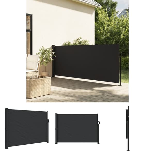The Living Store Sisäänvedettävä sivumarkiisi 140x600 cm musta - Päivän- & aurinkovarjot