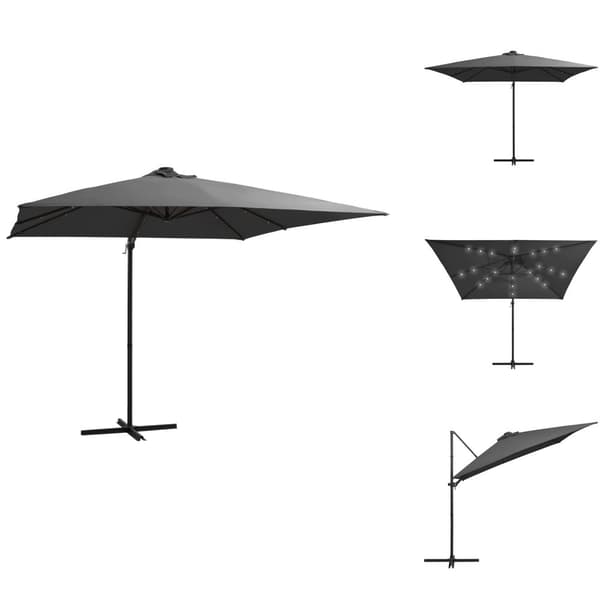 Parasoller og solskærme - Living hængeparasol med LED-lys og stålstang 250x250 cm antracitgrå