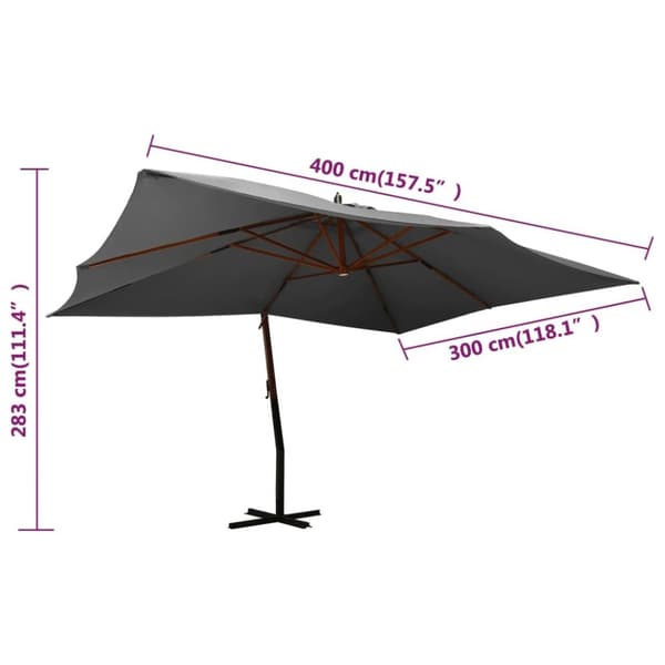 Parasoller og solskærme - Living hængeparasol med træstang 400x300 cm antracitgrå