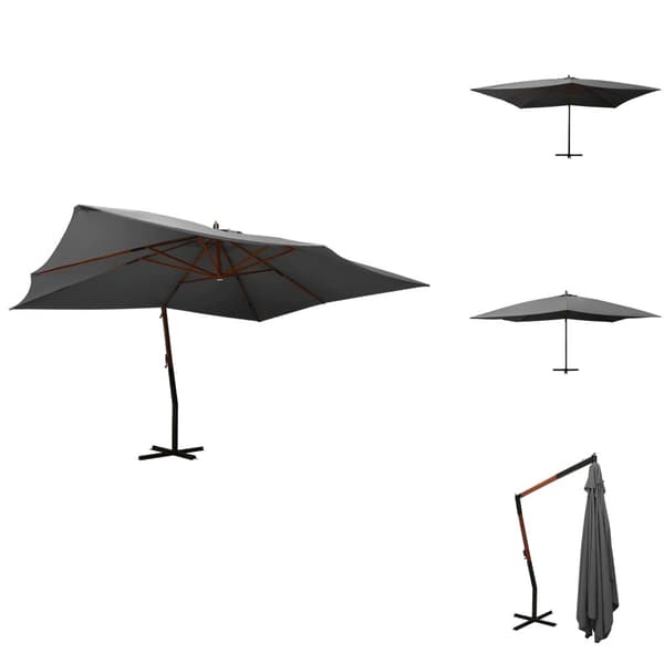 Parasoller og solskærme - Living hængeparasol med træstang 400x300 cm antracitgrå