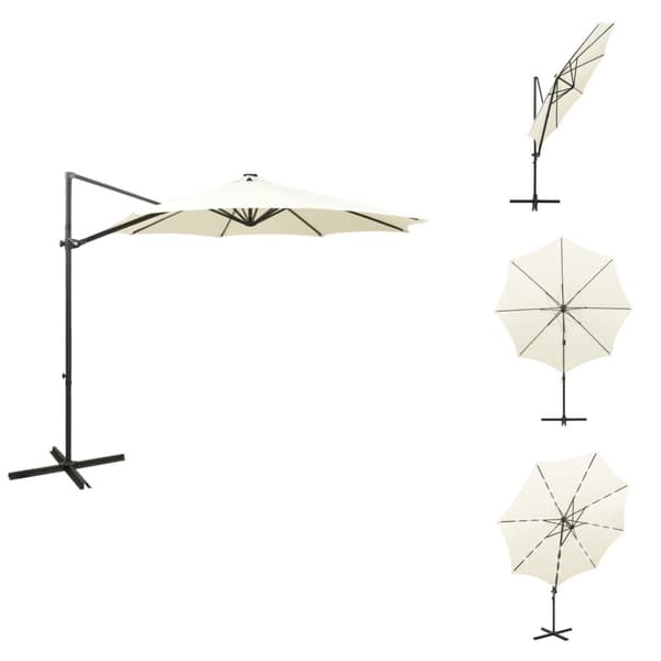 Päivän- & aurinkovarjot - Living Riippuva aurinkovarjo tangolla ja LED-valoilla hiekka 300 cm
