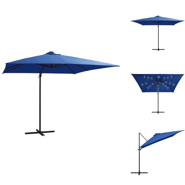 Parasoll & solskydd - Living Frihängande parasoll med LED och stålstång 250x250 cm azurblå