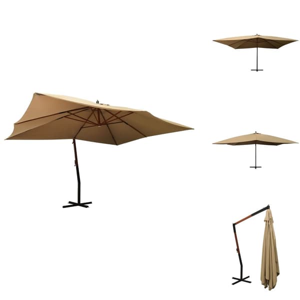 Parasoller og solskærme - Living hængeparasol med træstang 400x300 cm gråbrun