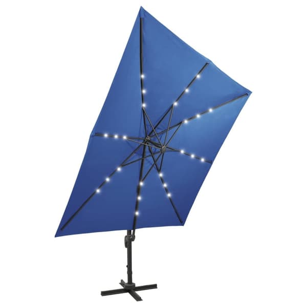 Parasoller og solskærme - Living hængeparasol med stang + LED-lys 300 cm azurblå