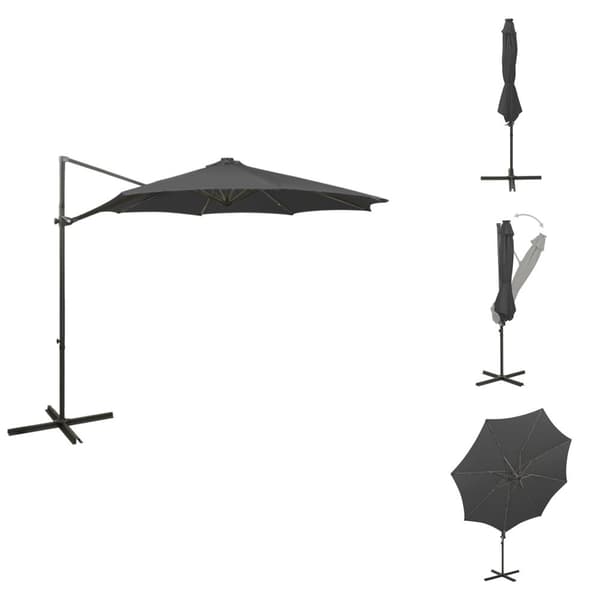 Päivän- & aurinkovarjot - Living Riippuva aurinkovarjo tangolla ja LED-valoilla antras. 300 cm