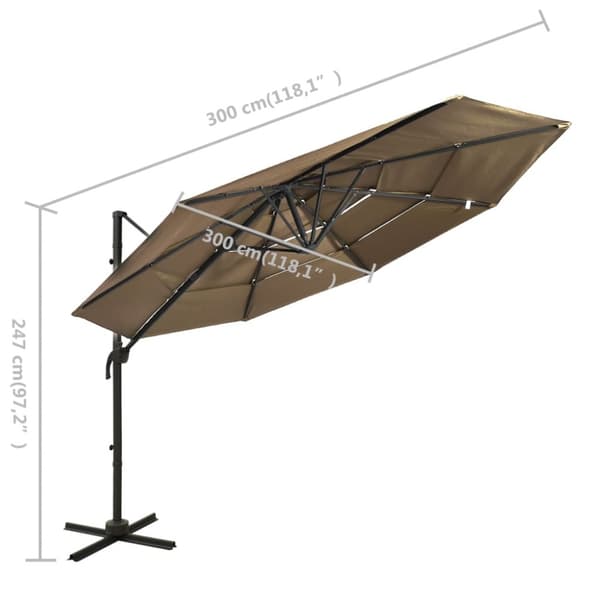 Päivän- & aurinkovarjot - Living 4-tasoinen aurinkovarjo alumiinitanko ruskeanharmaa 3x3 m
