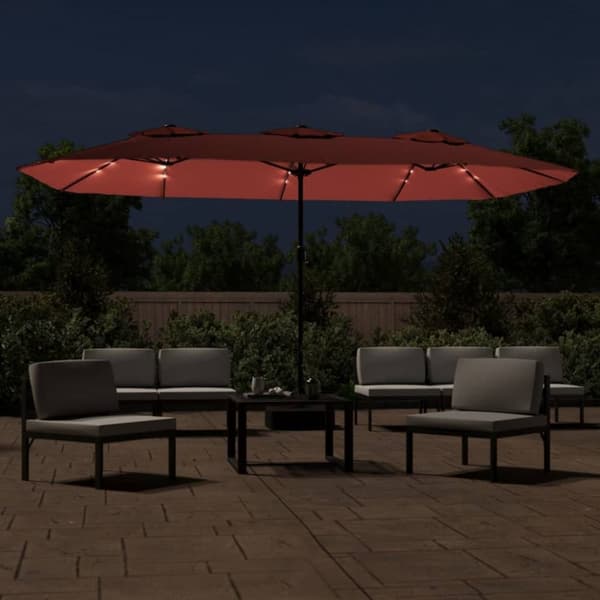 Päivän- & aurinkovarjot - Living Kaksipäinen aurinkovarjo LED-valot terrakotta 449x245 cm