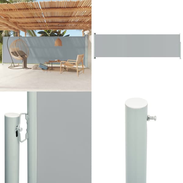 Terassin sisäänvedettävä sivumarkiisi 180x600 cm harmaa - Sivumarkiisi - Sivumarkiisit - Home & Living